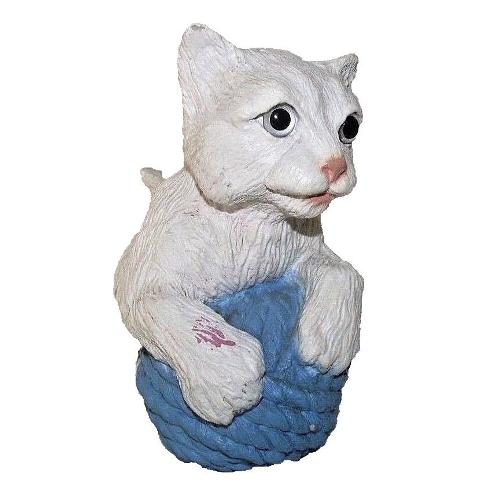 White Cat Kitten Universal Statuary Yarn Decor Indoor Outdoor Eyes Realistic Vtg